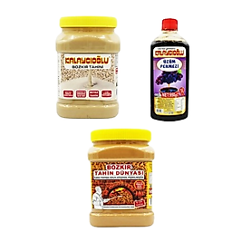 SÜPER ÜÇLÜ - BOZKIR KAVRULMUŞ KEPEKSİZ TAHİN 935 GR - BOZKIR BEYAZ TAHİN 935 GR - ÜZÜM PEKMEZİ 950 GR